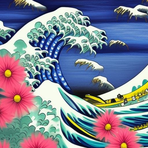 Great Wave off Kanagawa Gouache Painting