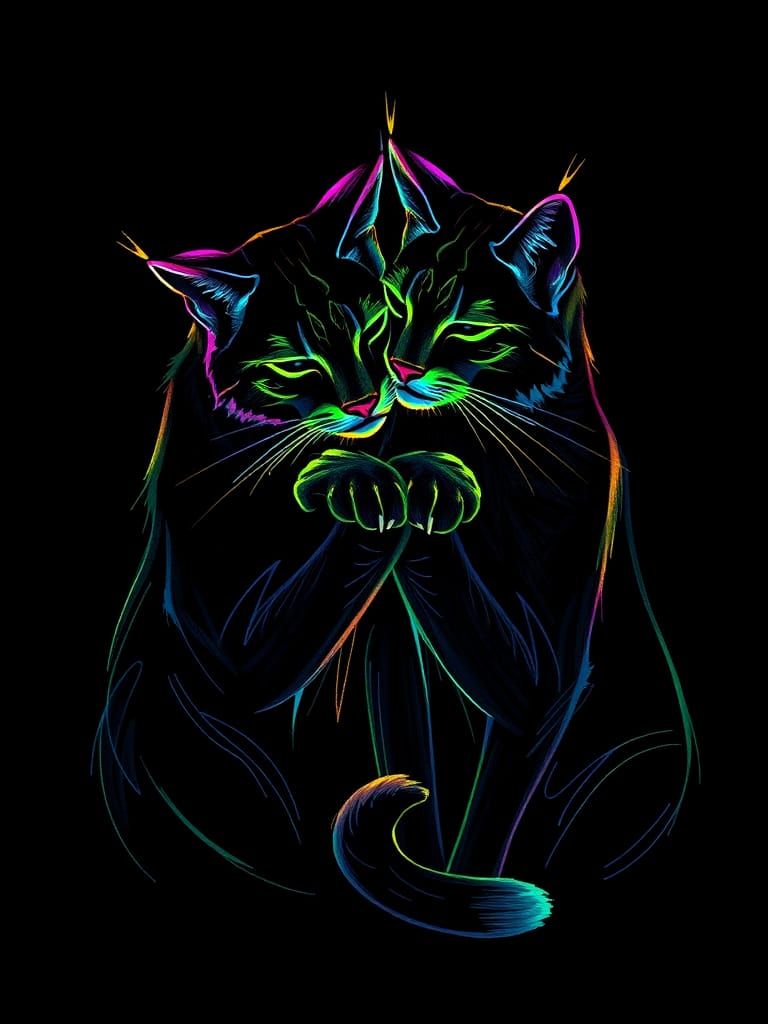 Abstract Lynx Cuddle in Fluorescent Line Art