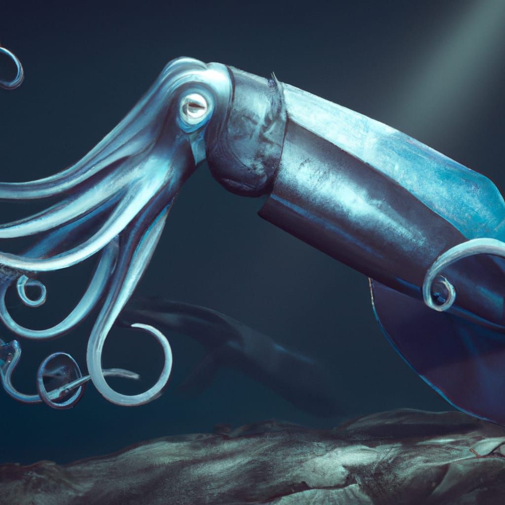 Metallic Giant Squid in Abyss: Hyperrealistic National Geogr...