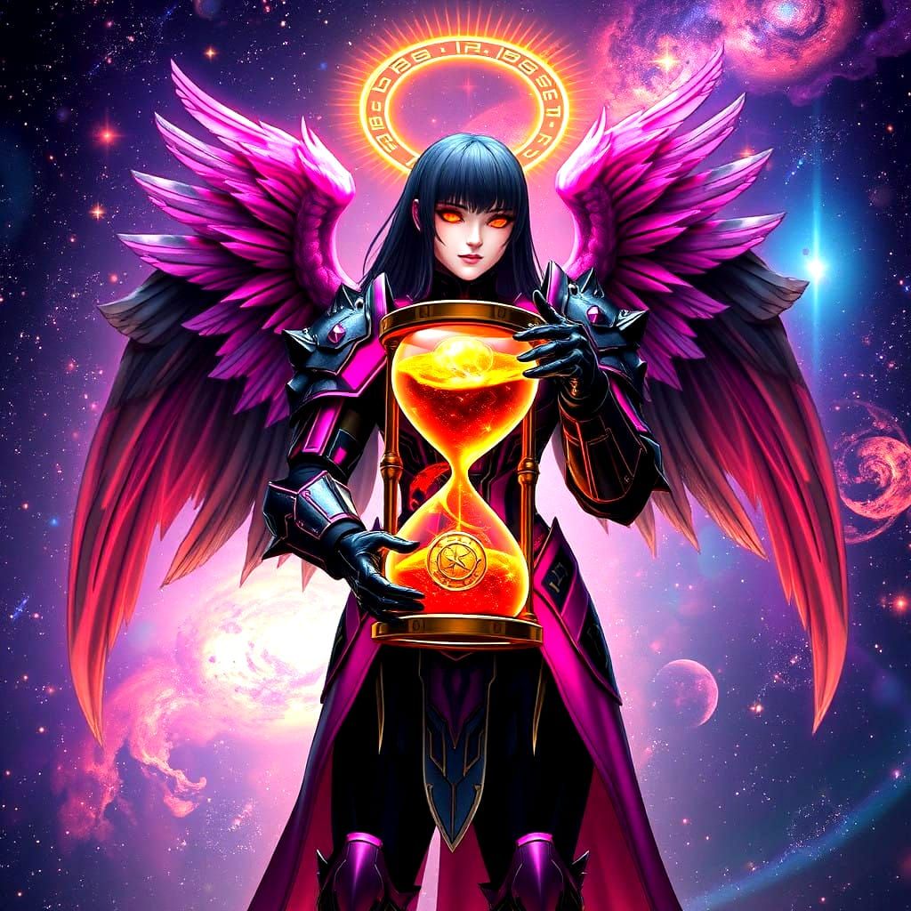 Ethereal Angel Knight in Cyberpunk Mecha Armor