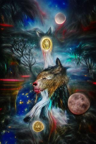 Cosmic Wolf Howling: An Oil Painting Illustration