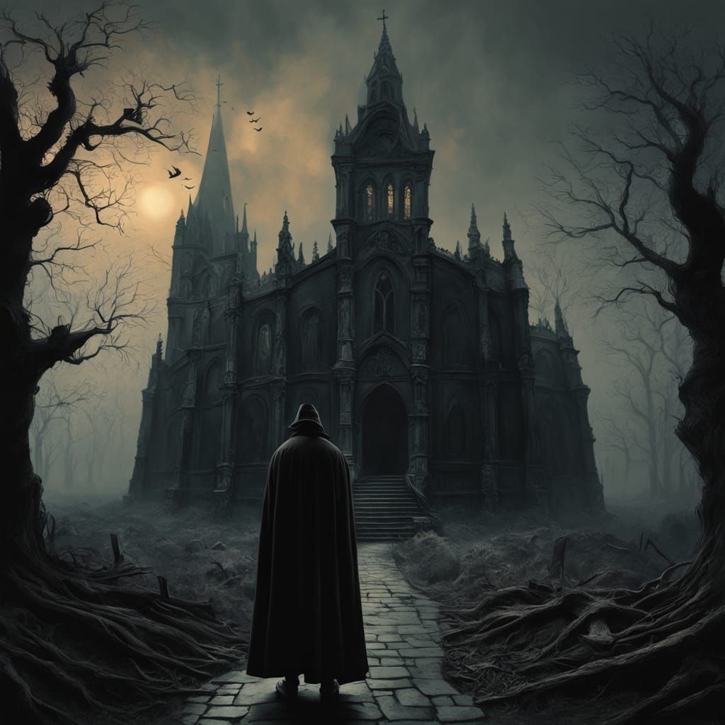 Victorian Gothic Masterpiece: A Haunting Churchyard Scene