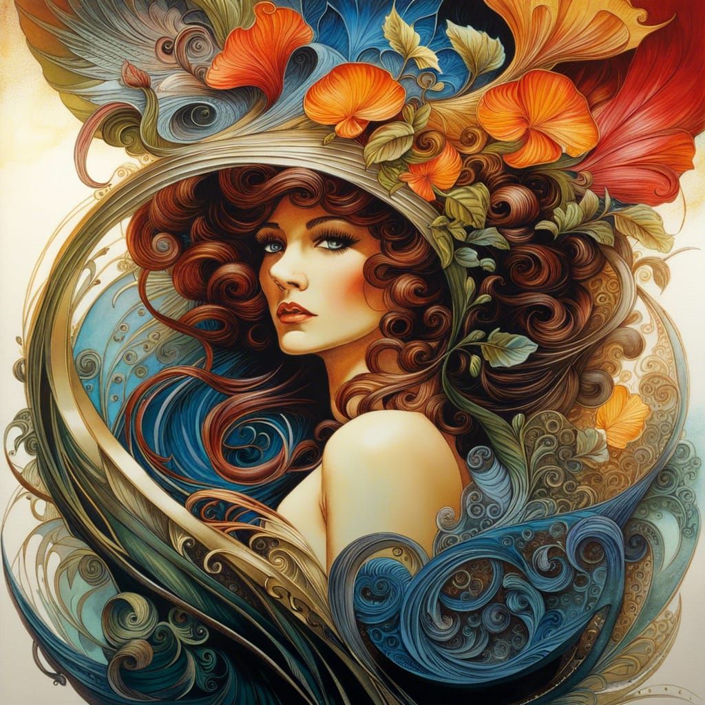 Art Nouveau Madness and Destruction in Watercolor