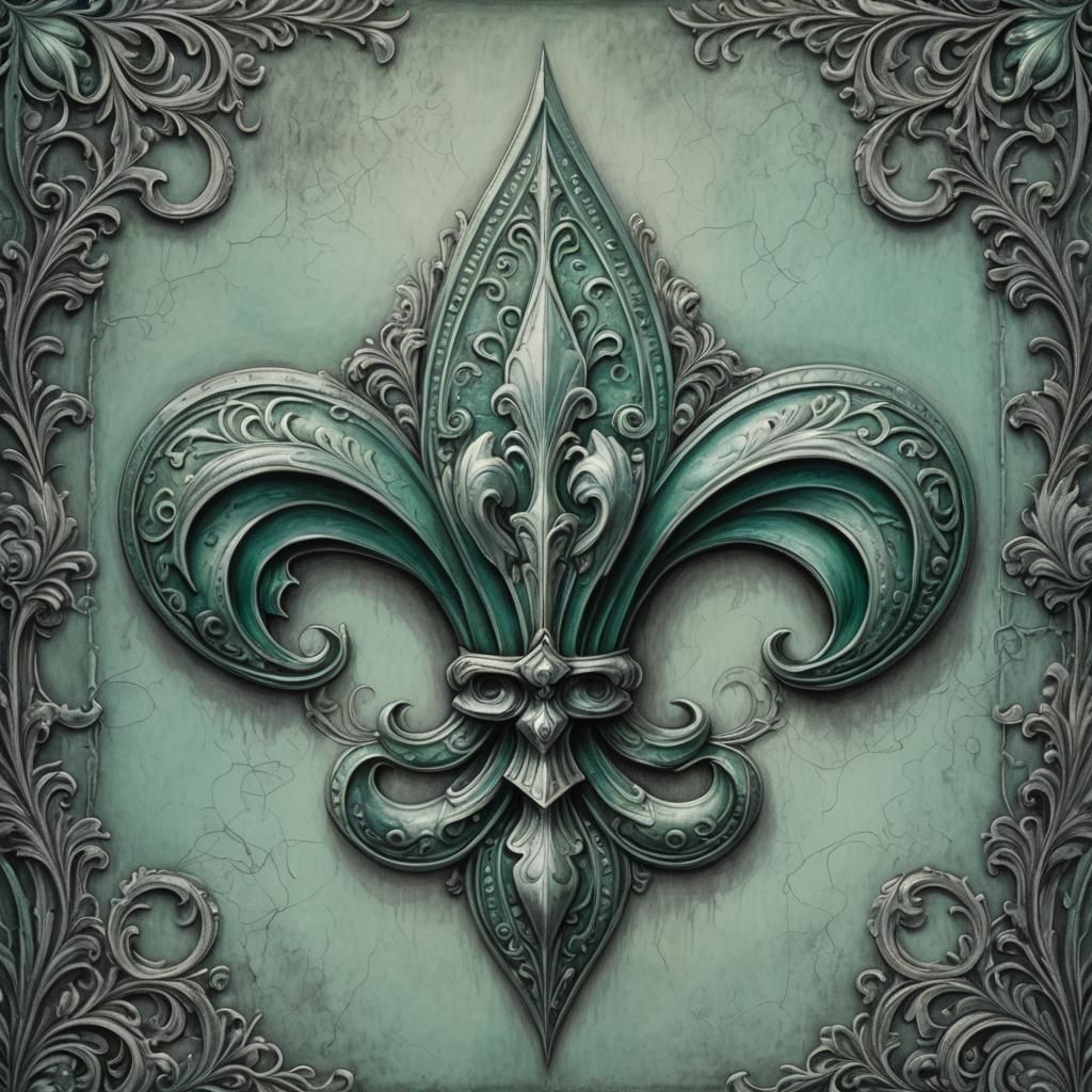 Elaborate Fleur de Lis in Charcoal Pastel