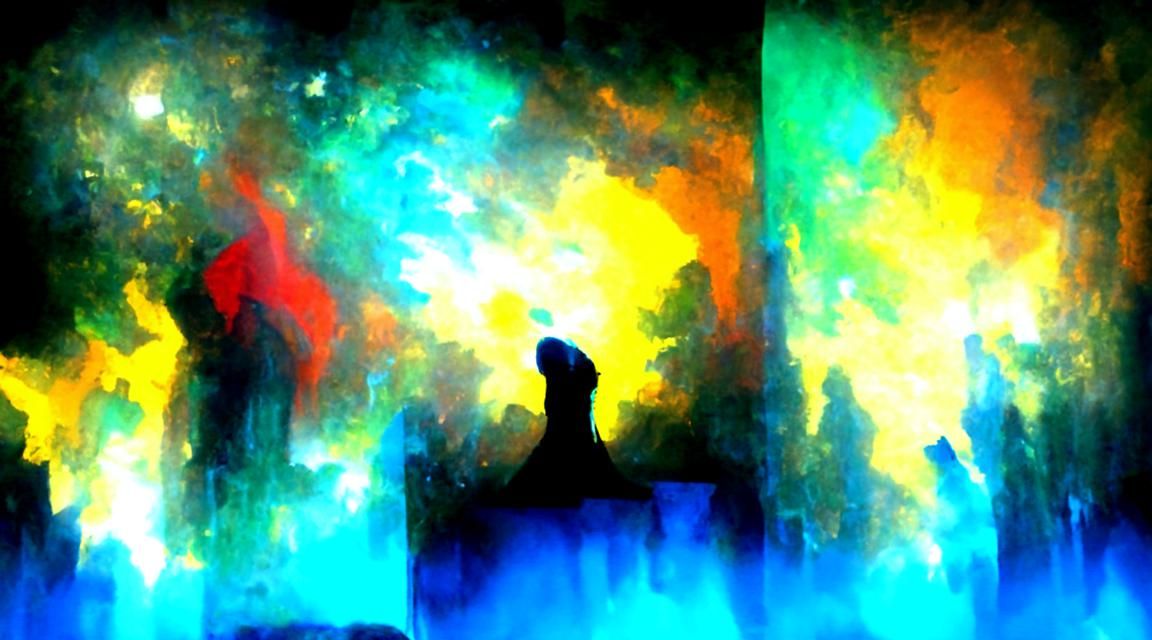 Surreal Cosmic Silhouette with Light Beam