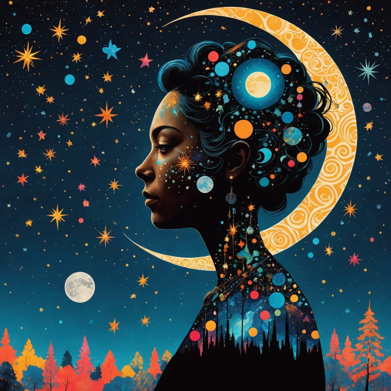 Glowing Mind in Starry Universe: Surreal Illustration