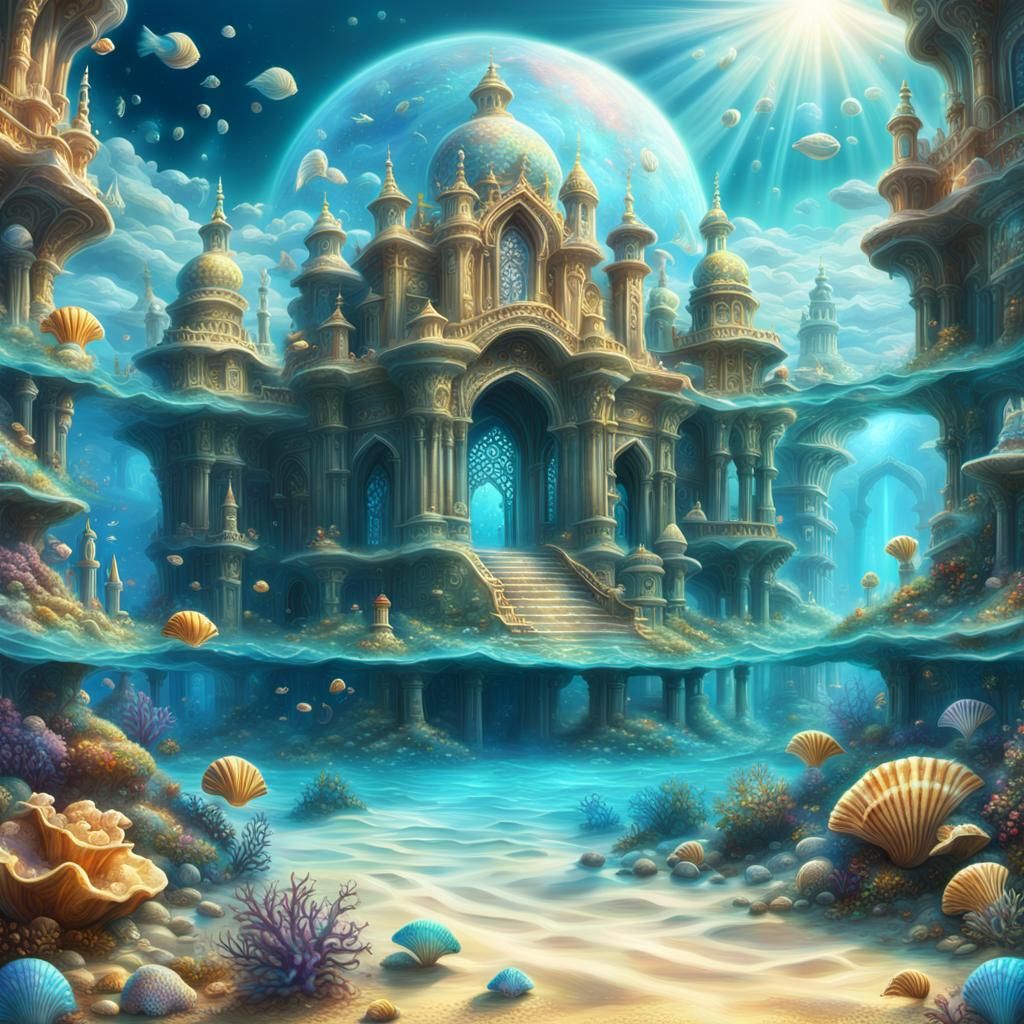 Underwater Seashell Palace: Cosmic Digital Illustration