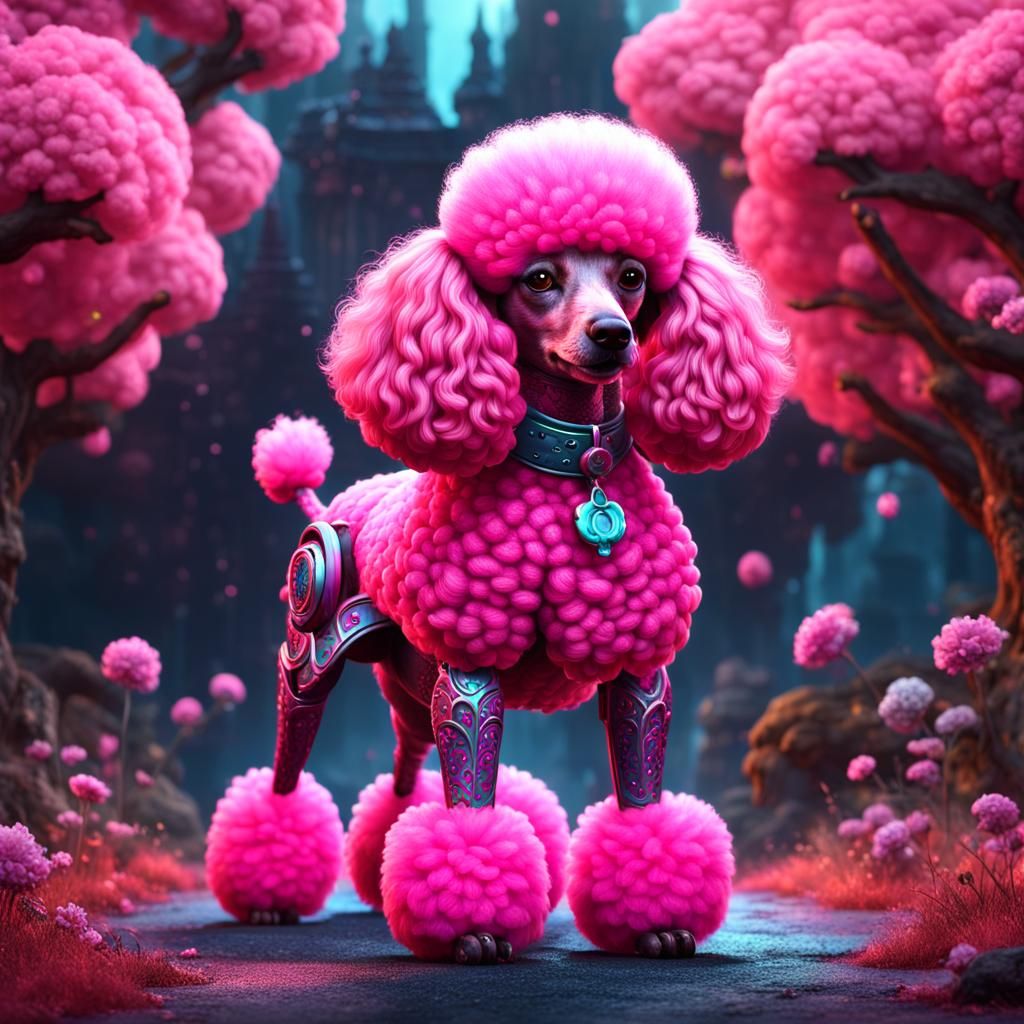 Pink Poodle Dog in Detailed Matte Painting