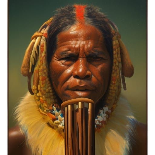 Aboriginal Digeridoo Player: Hyperdetailed Portrait