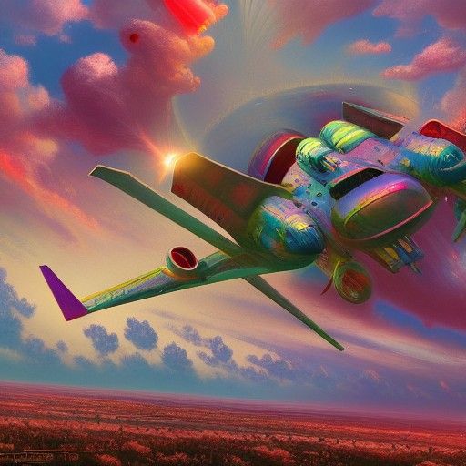 Colorful Planes in Hyperdetailed Neon Fantasy Art