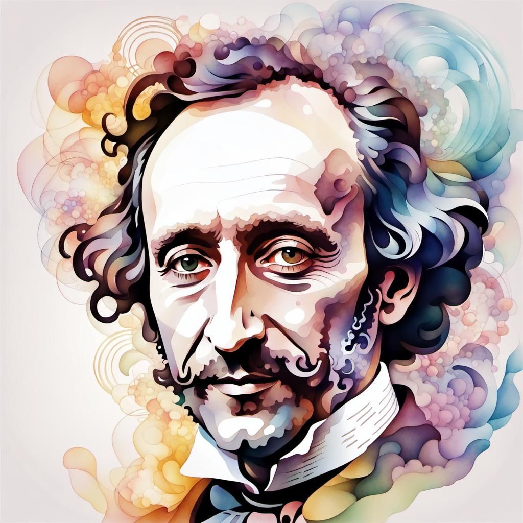 Watercolor Portrait of Composer in Ink Art Style