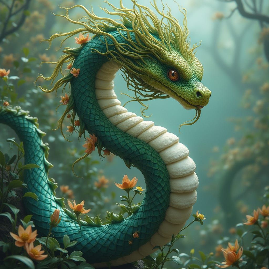 Serpentine Dryad Goddess in Verdant Hues