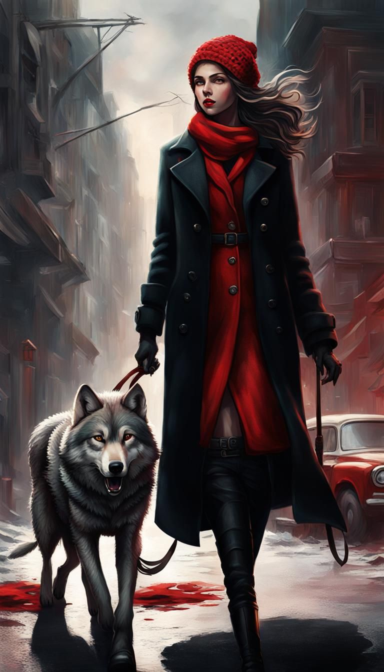 Wolf Walks War-Torn Street with Girl