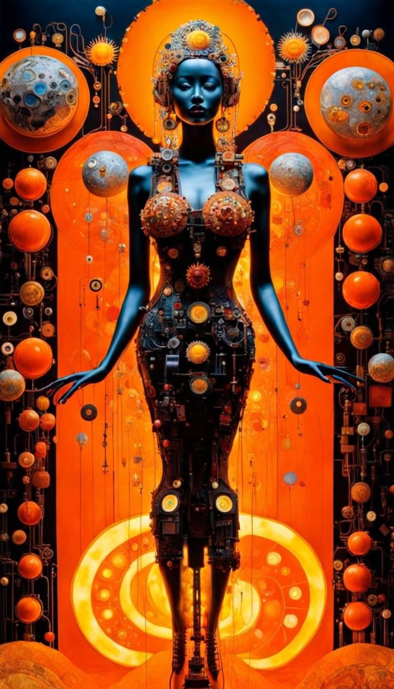 Mechanical Moon Goddess in Klimt Style