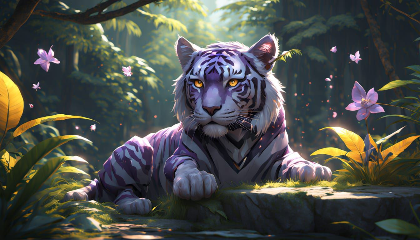 Purple Star Tiger and Cub in 3D Anime Art