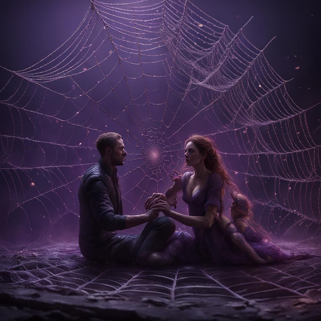 Lacy Spiderweb Separates a Couple: Dark Fantasy Art