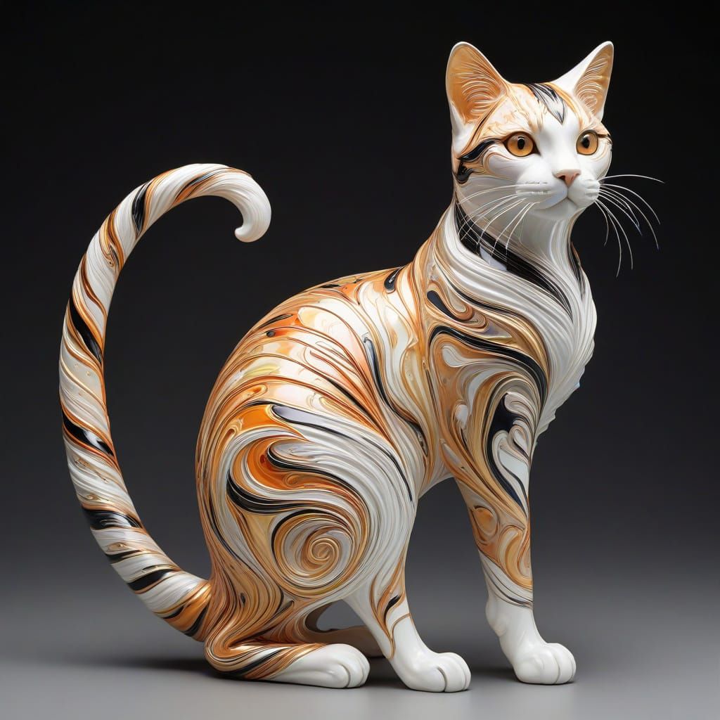 Murano glass calico cat sculpture