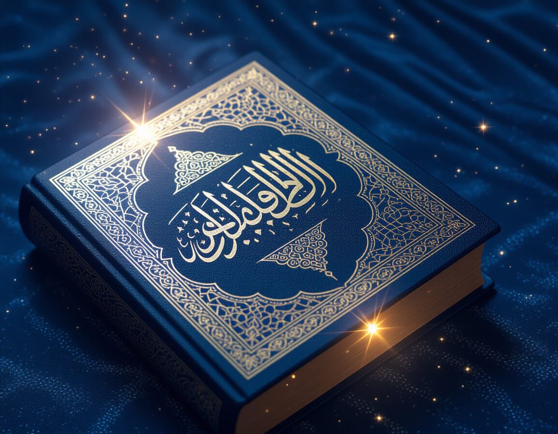 Glowing Midnight Blue Quran with Silver Calligraphy