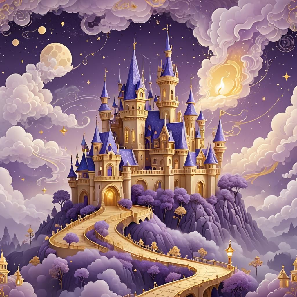 Purple Castle in the Clouds with Golden Path