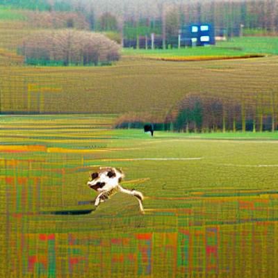 Dog Running Freely in a Sunny Field