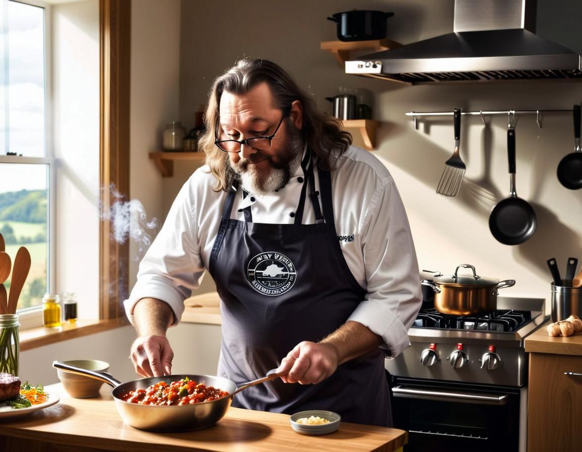 Dave Myers Cooking in Restaurant Kitchen with Divine Light