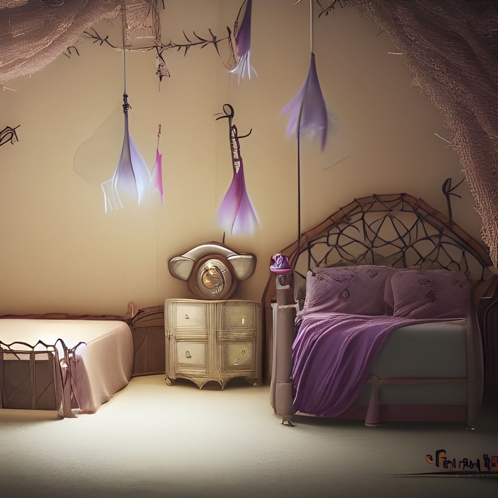 Fairy-Style Miniature Bedroom Made of Spools