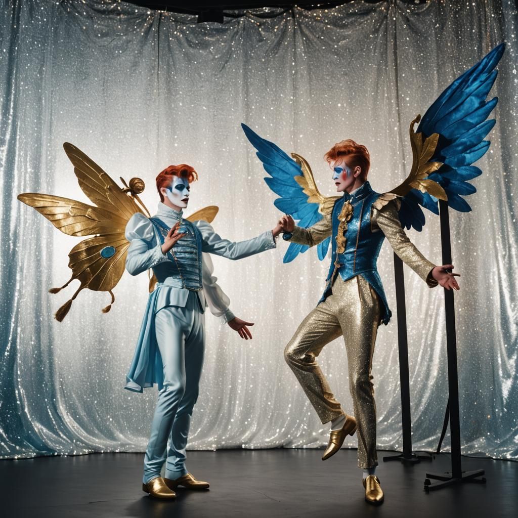 Electric Blue Pierrot with Fairy Wings, Digital Art