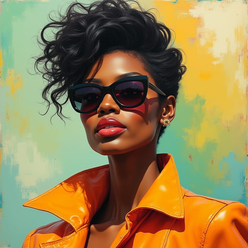 Abstract Palette Knife Portrait of Stylish Woman