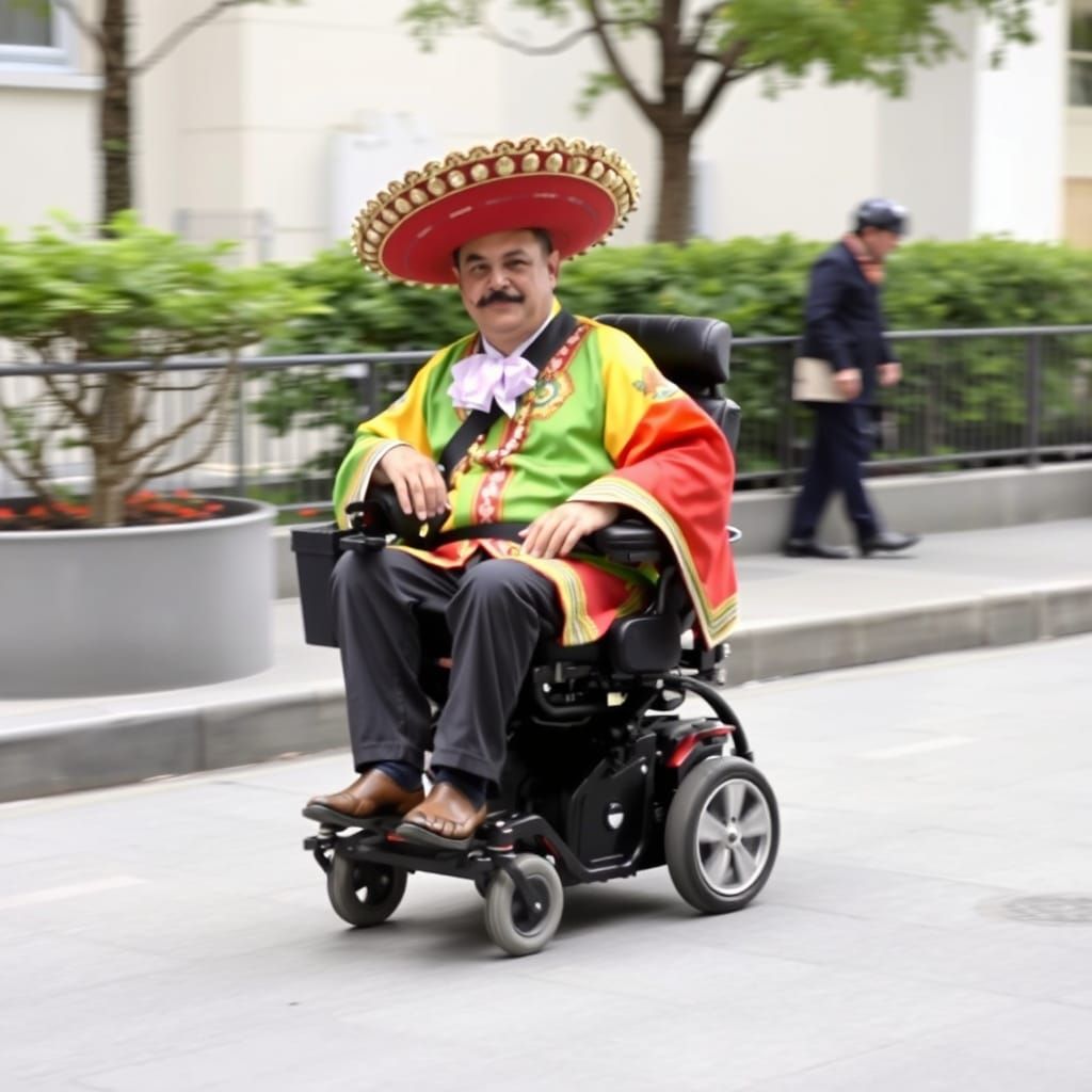 Traditional Mexican Man in Electric Wheelchair