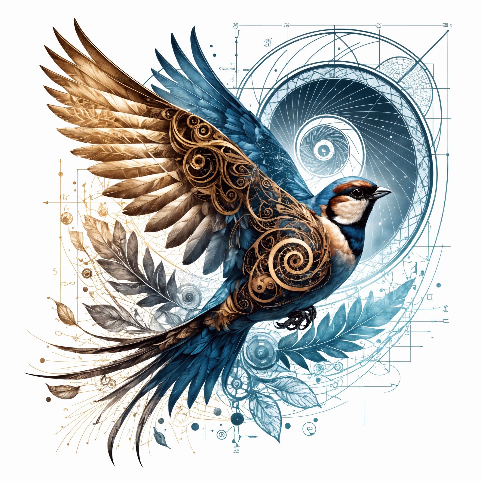Sparrow in Flight, Golden Ratio Spiral, Experimental Concert...