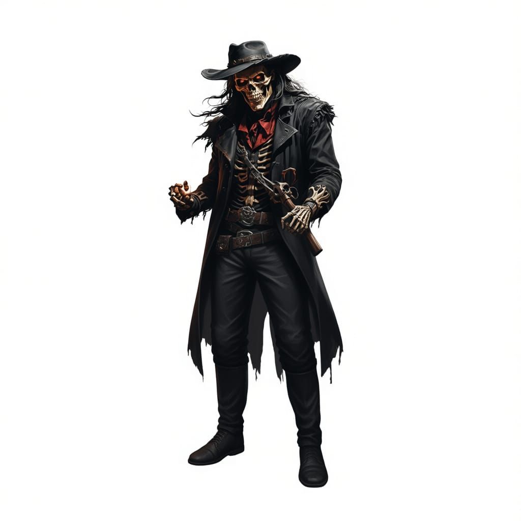 Skeleton Cowboy Grabs Devil: Dark Fantasy Portrait