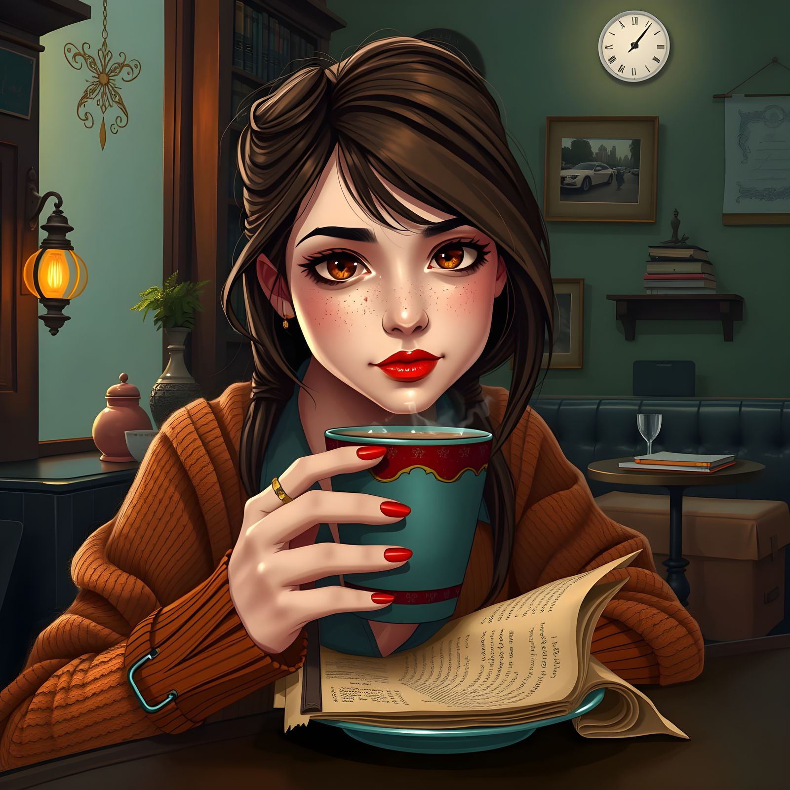 Surreal Coffee Shop Scene in Steampunk Style