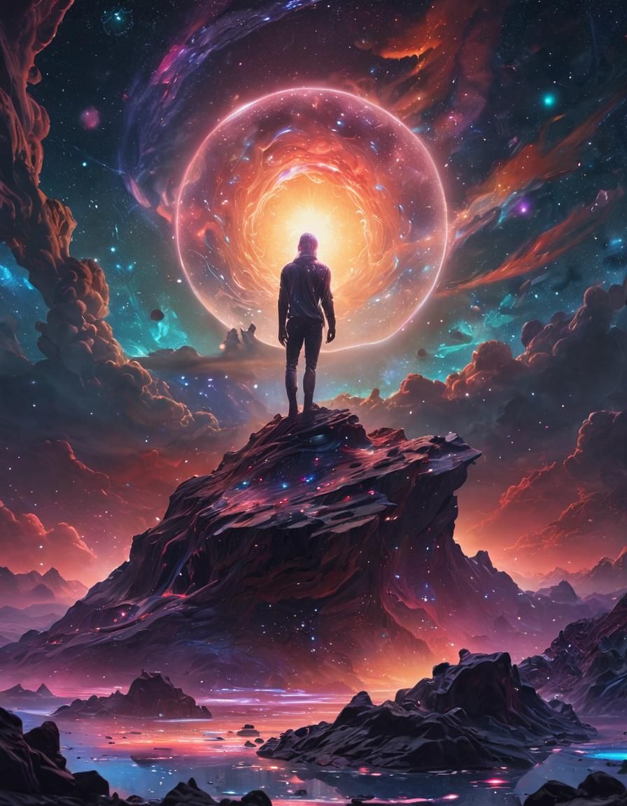 Cosmic Astral Landscape in Mixed Media