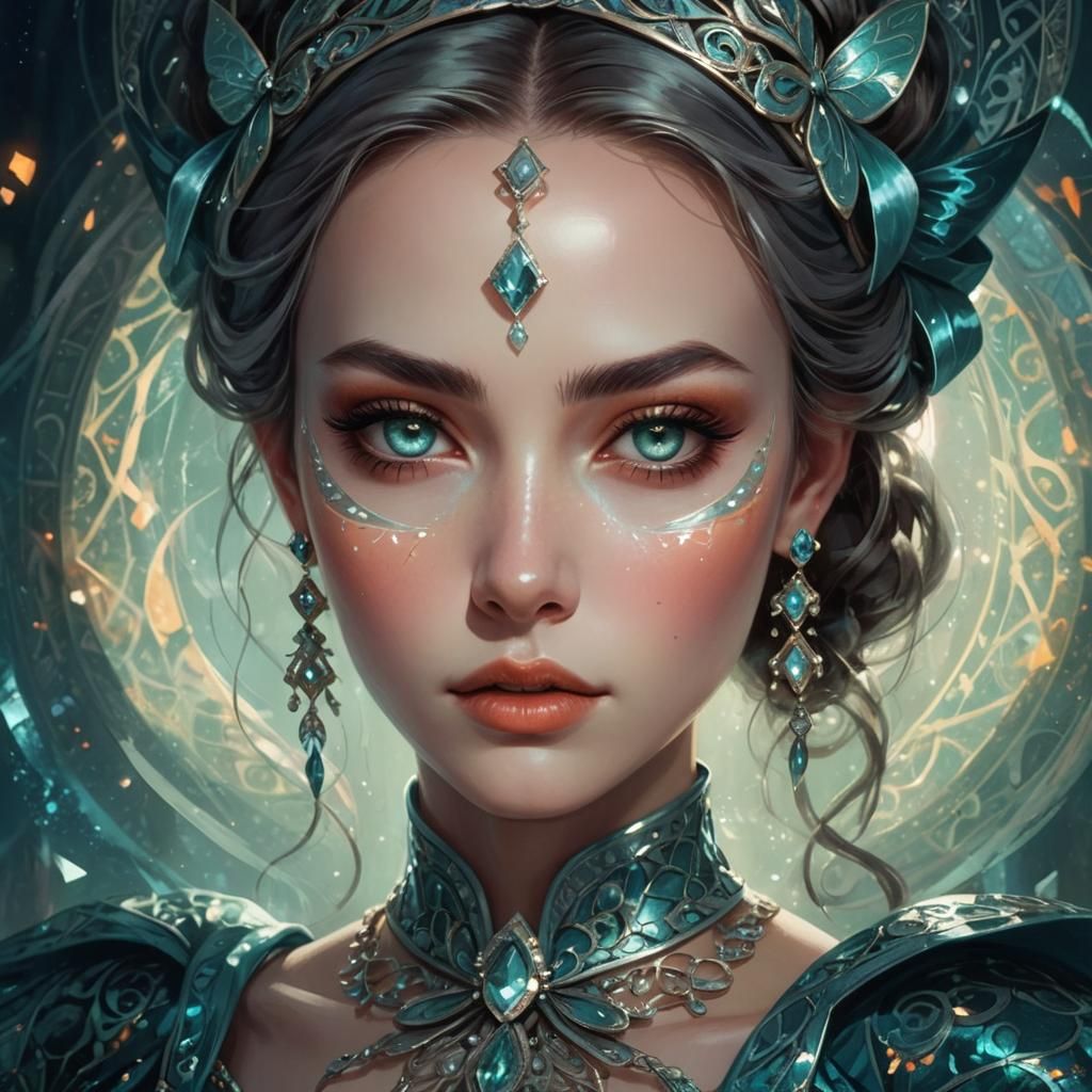 Mystical Being Portrait with Luminous Glow in Art Nouveau St...