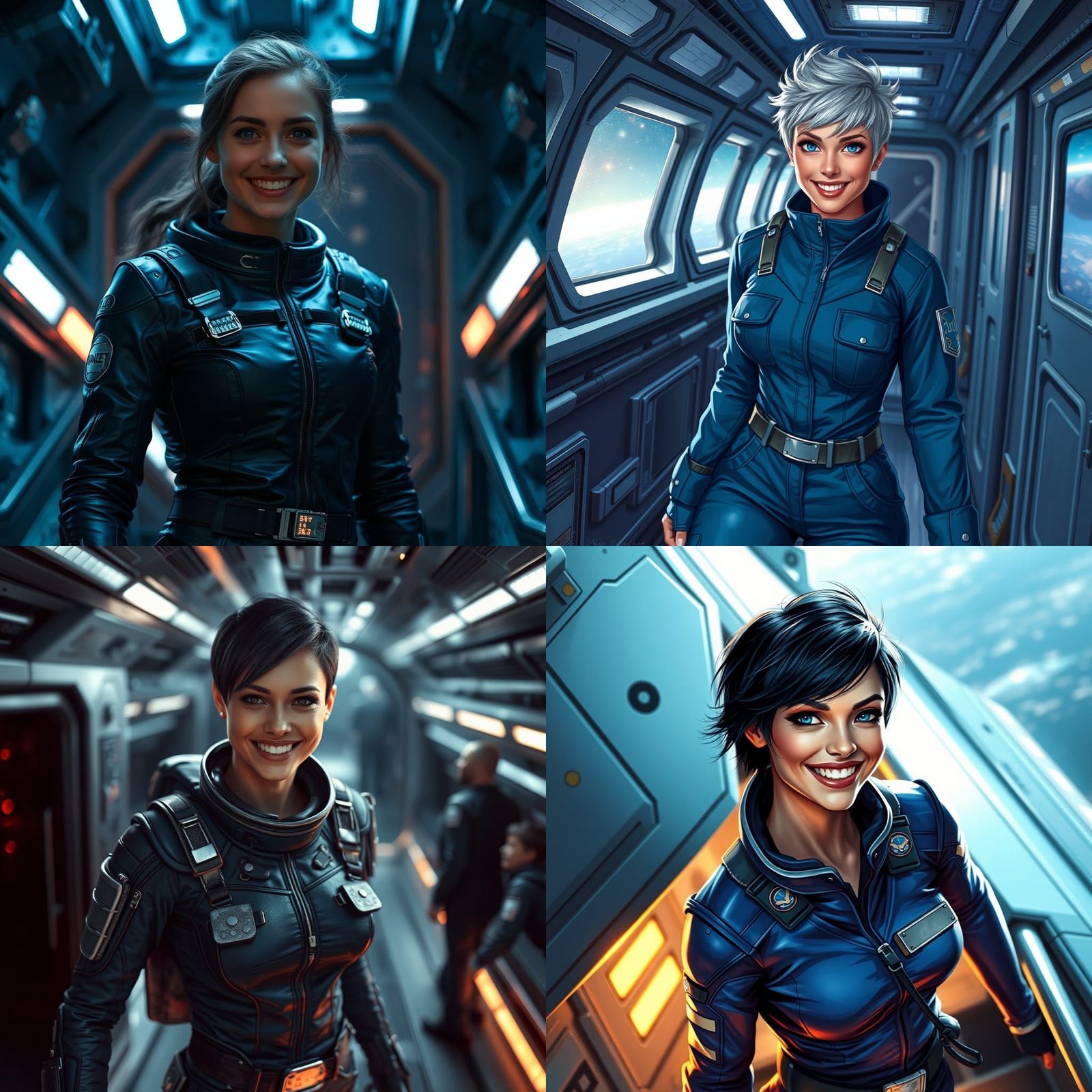 Smiling Spaceship Pilot in Blue Suit