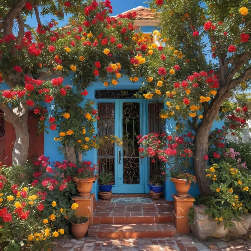 Colorful Mexican House with Flower Roof