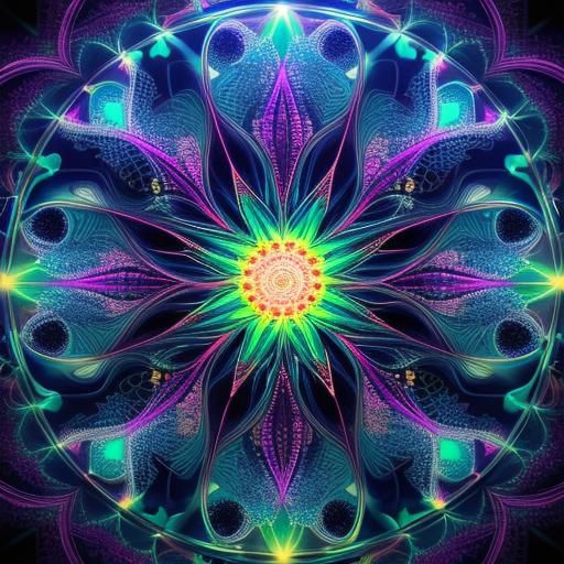 Praying Hands in Abstract Neon Fractal Art