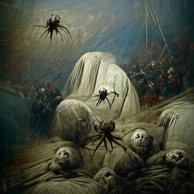Horror Spiders in the Style of Engravings