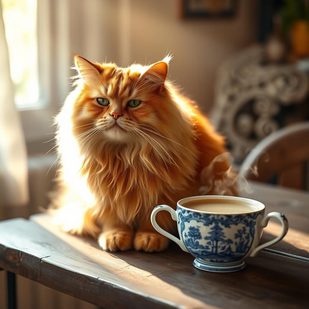 Orange Tabby Cat and Latte Still Life