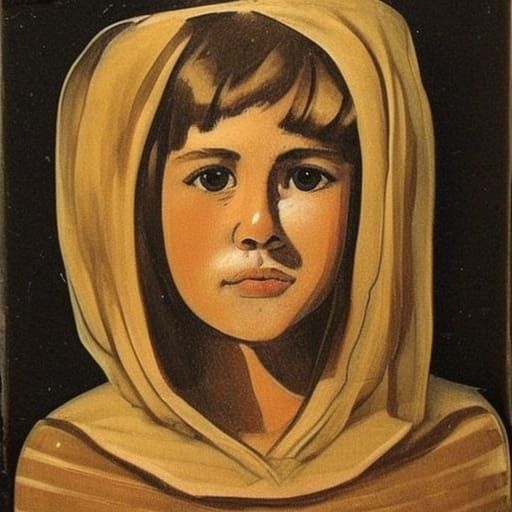Cute Girl in Fayum Mummy Portrait Style