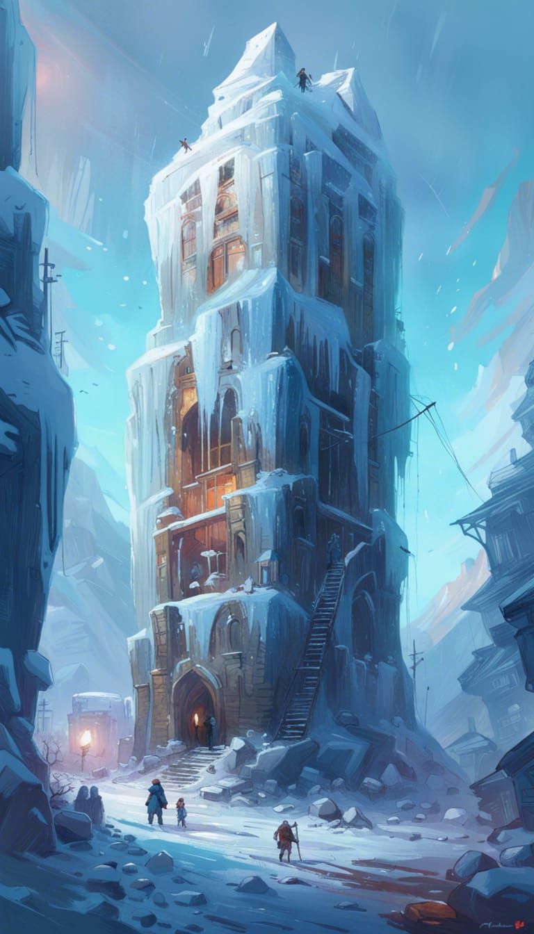 Elegant Ice Tower Illustration with Volumetric Lighting