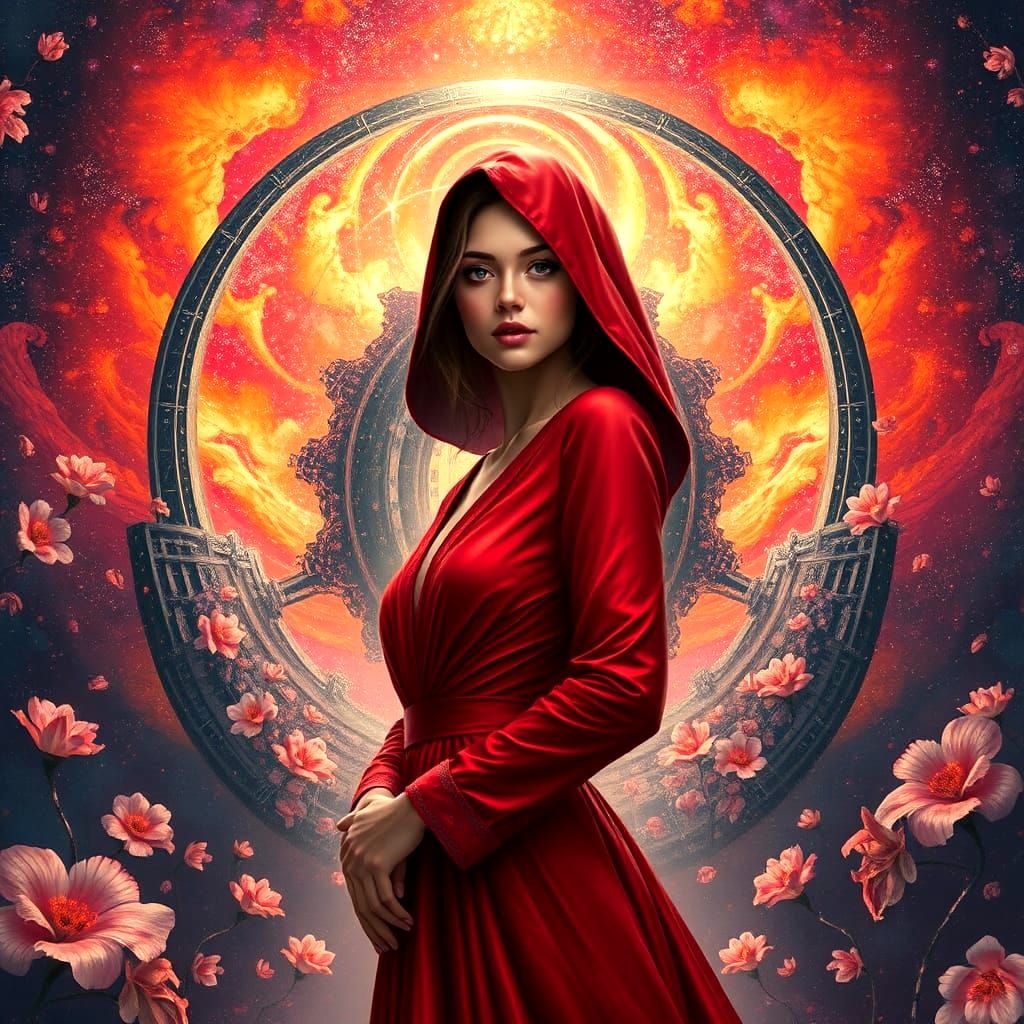 Galactic Beauty in Red: A Digital Fantasy Portrait