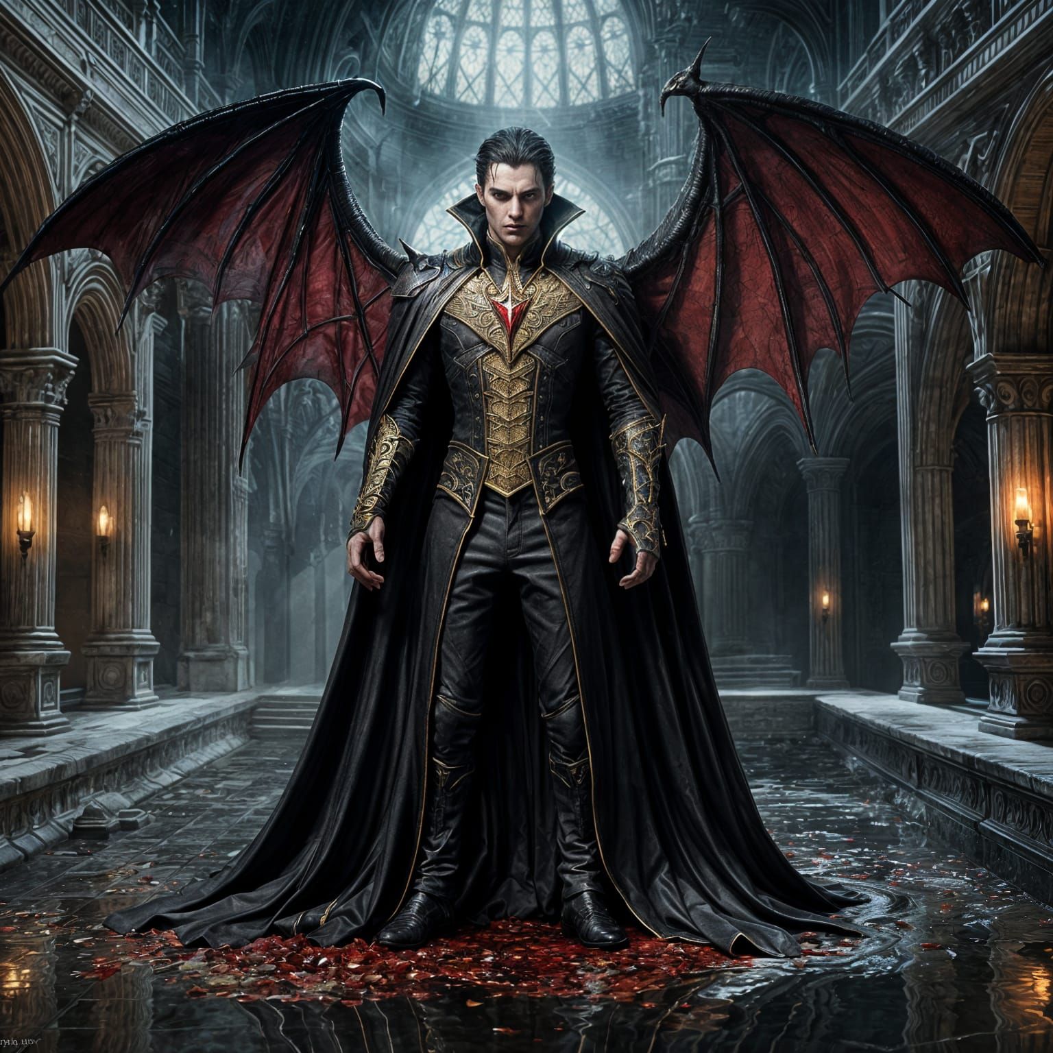 Powerful Vampire in Demonic Form with Flowing Blood