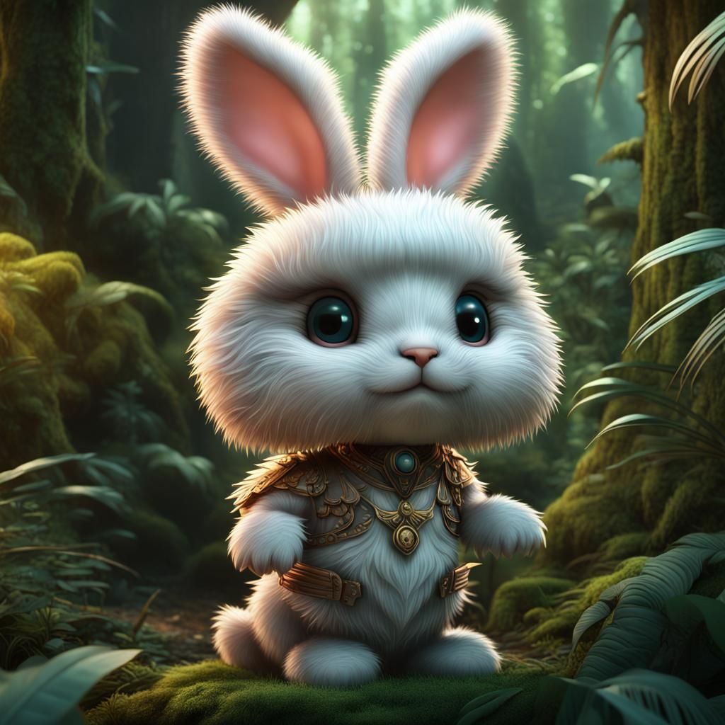 Chibi Bunny Portrait in Detailed Jungle Scene