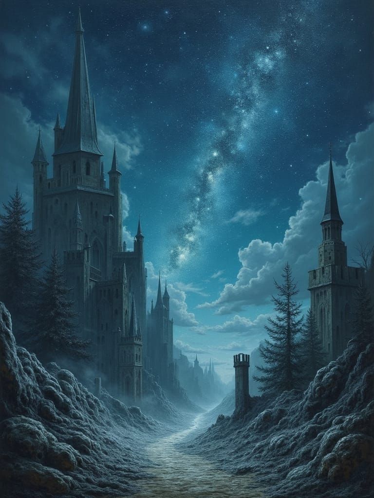 Ethereal Castle in a Midnight Sky