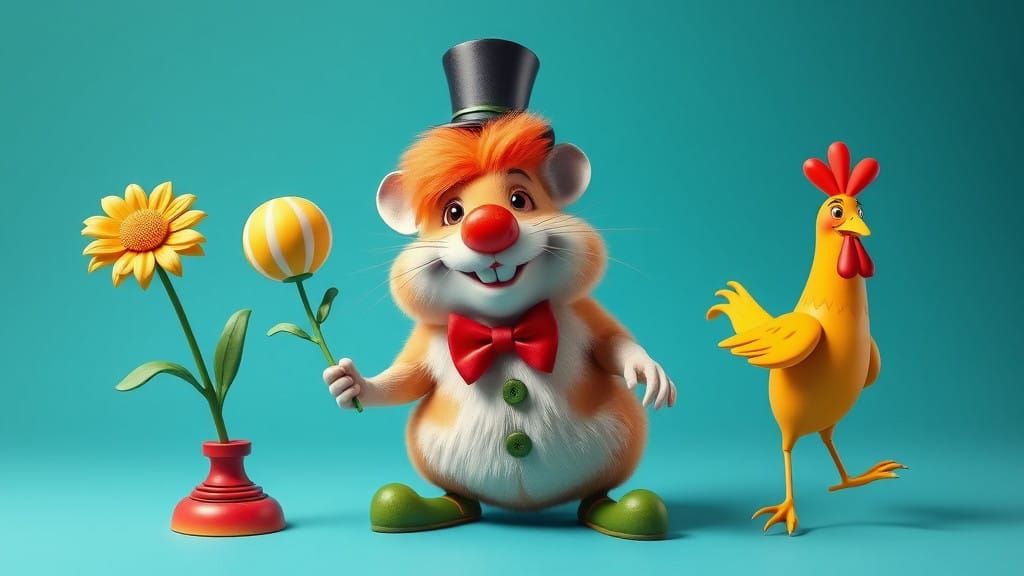 Exuberant Hamster Clown in Boisterous Cartoon Style