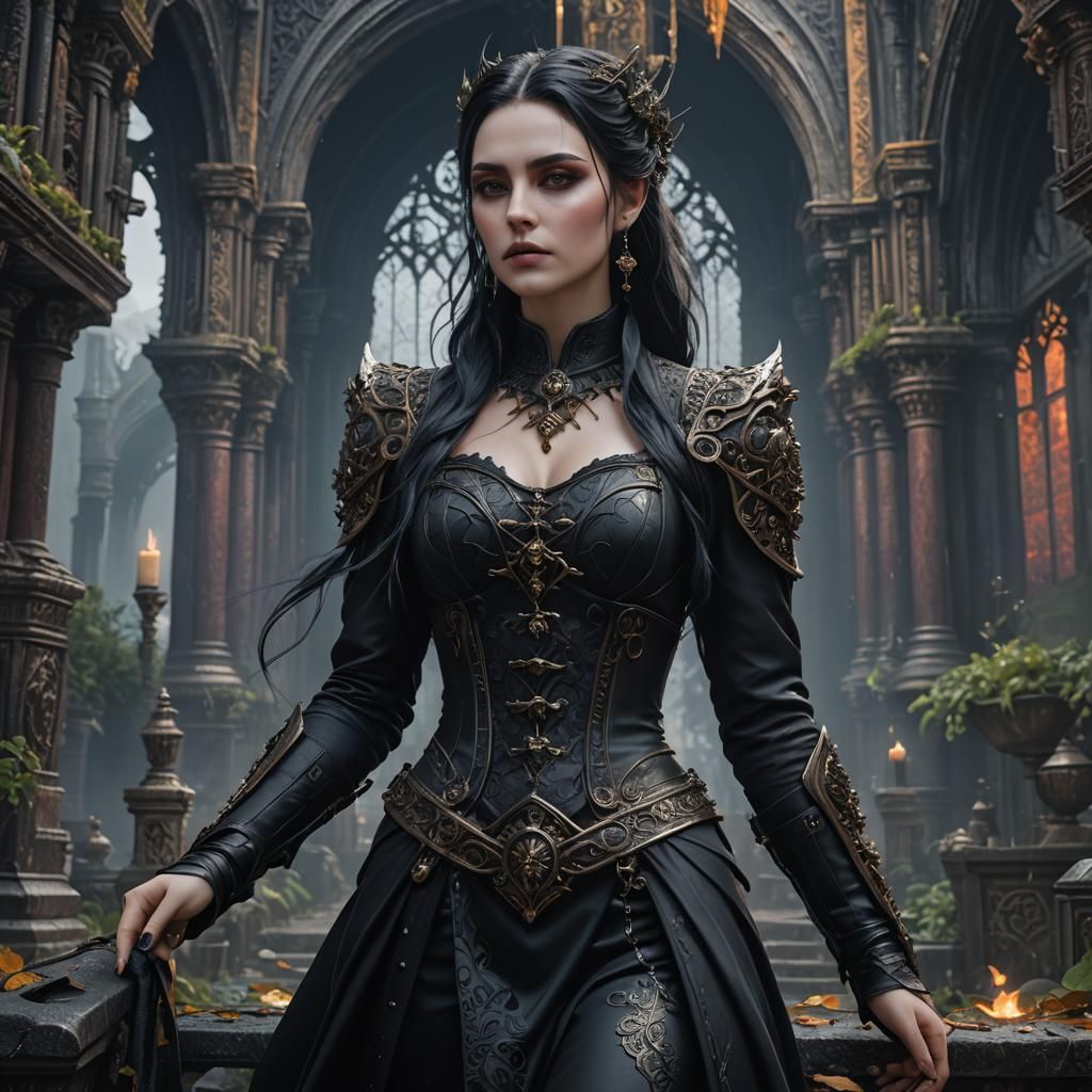 Beautiful Goth Woman: Detailed Fantasy Art