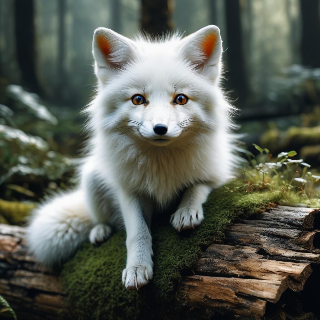 Cute White Fox Cub Portrait in Fine Art Style