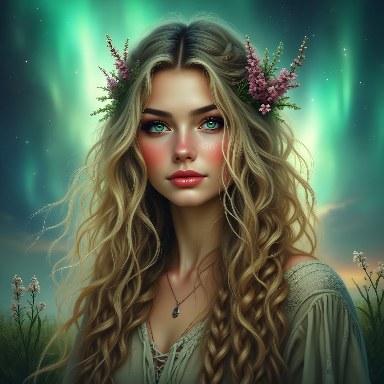 Norse Goddess Portrait With Rose Blush and Summer Kisses
