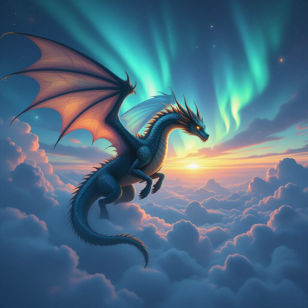 Majestic Dragon Soaring Through Mystical Realm